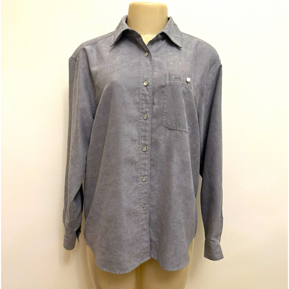 Vtg Country Classics Koret Gray Faux Suede Long Sleeve Button Down Shirt Women M